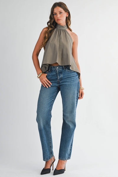 High Neck Flowy Halter Top- OS