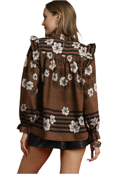 Umgee Mix Floral Smocked Ruffle Blouse