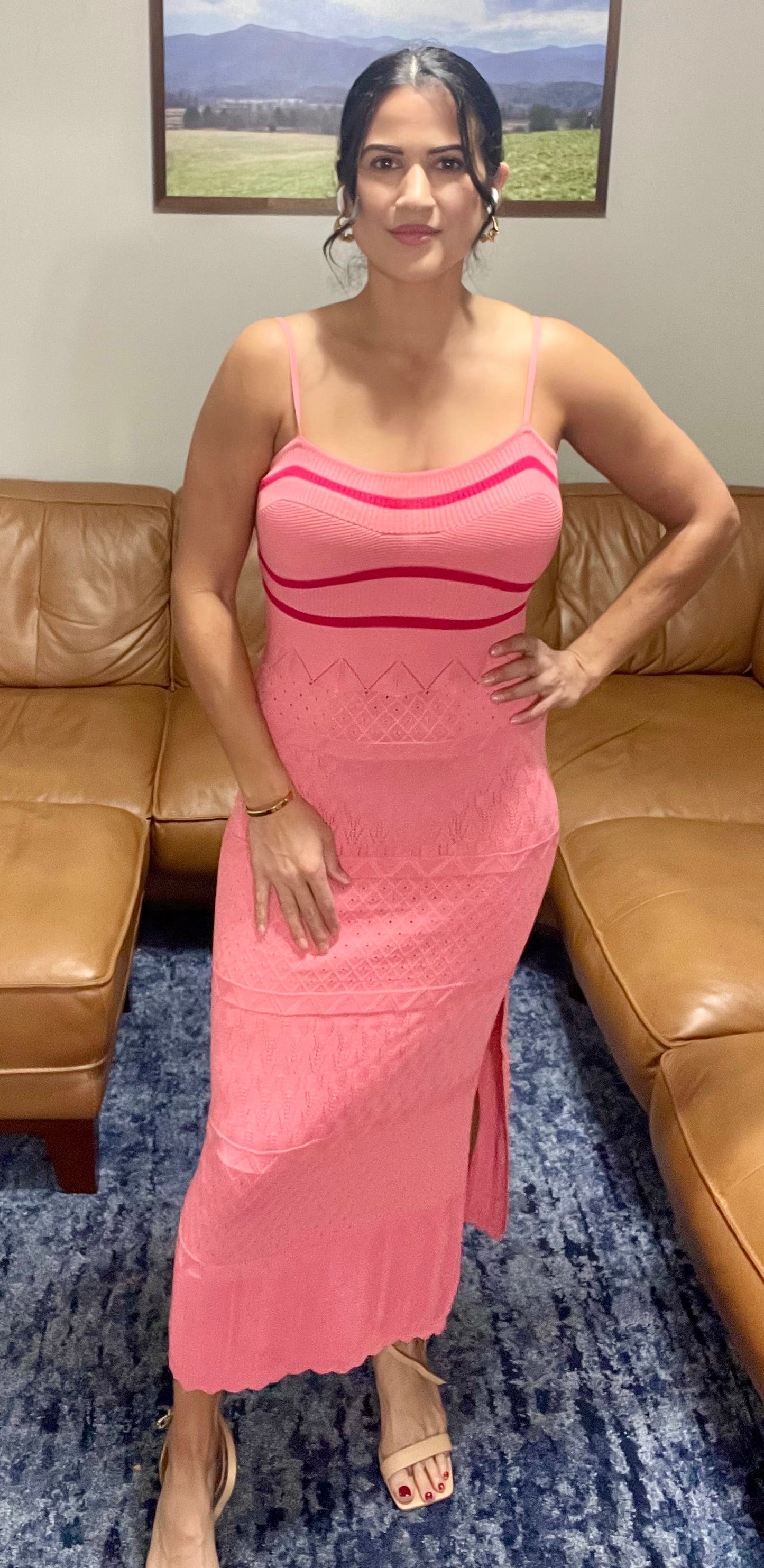 Pointelle Pink Knit Dress