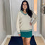 Cable Knit Sweater: Oat/Emerald