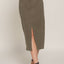 Waist Band Front Open Slit Corduroy Midi Skirt -OS