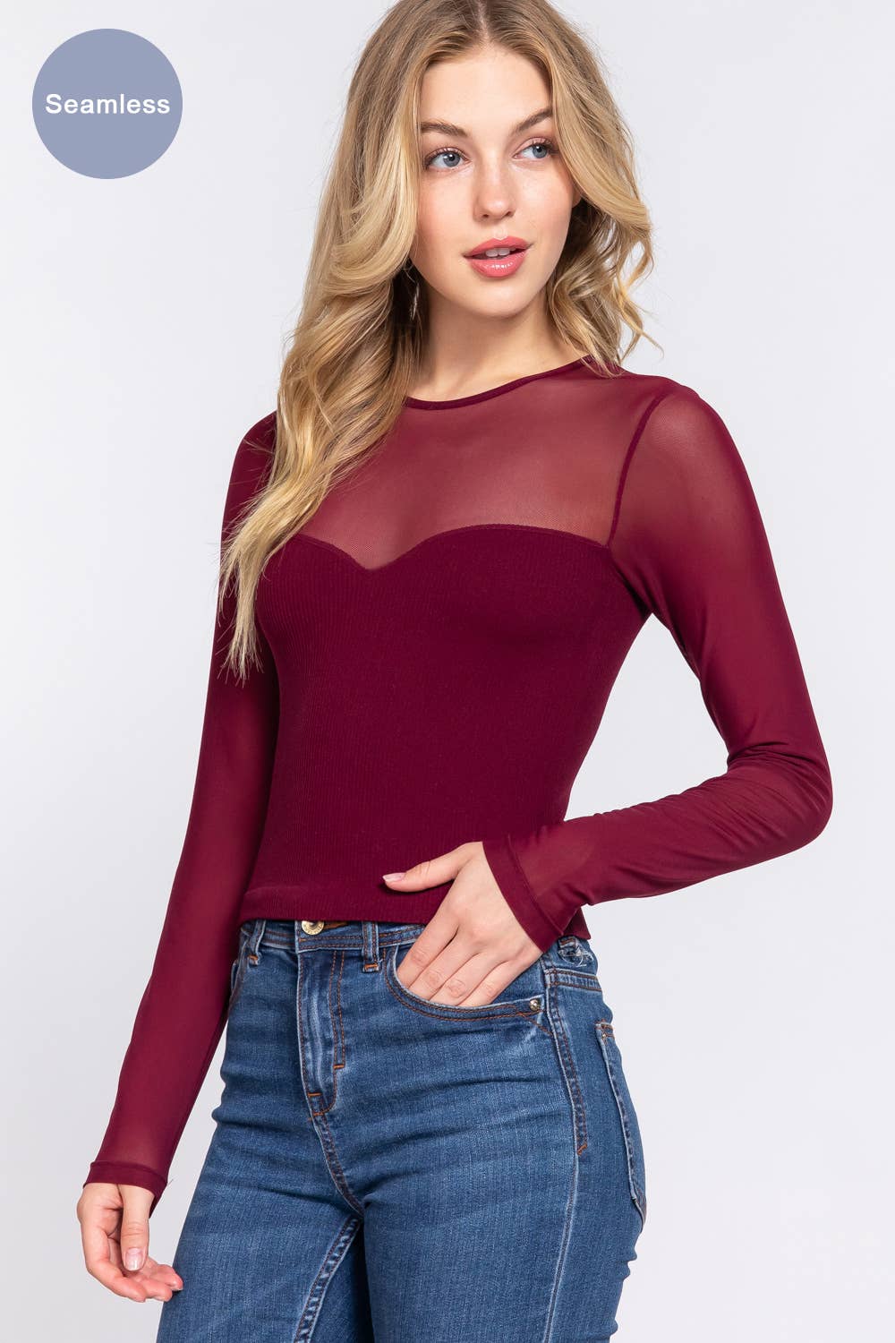 Long Sleeve Seamless Mesh Top- OS