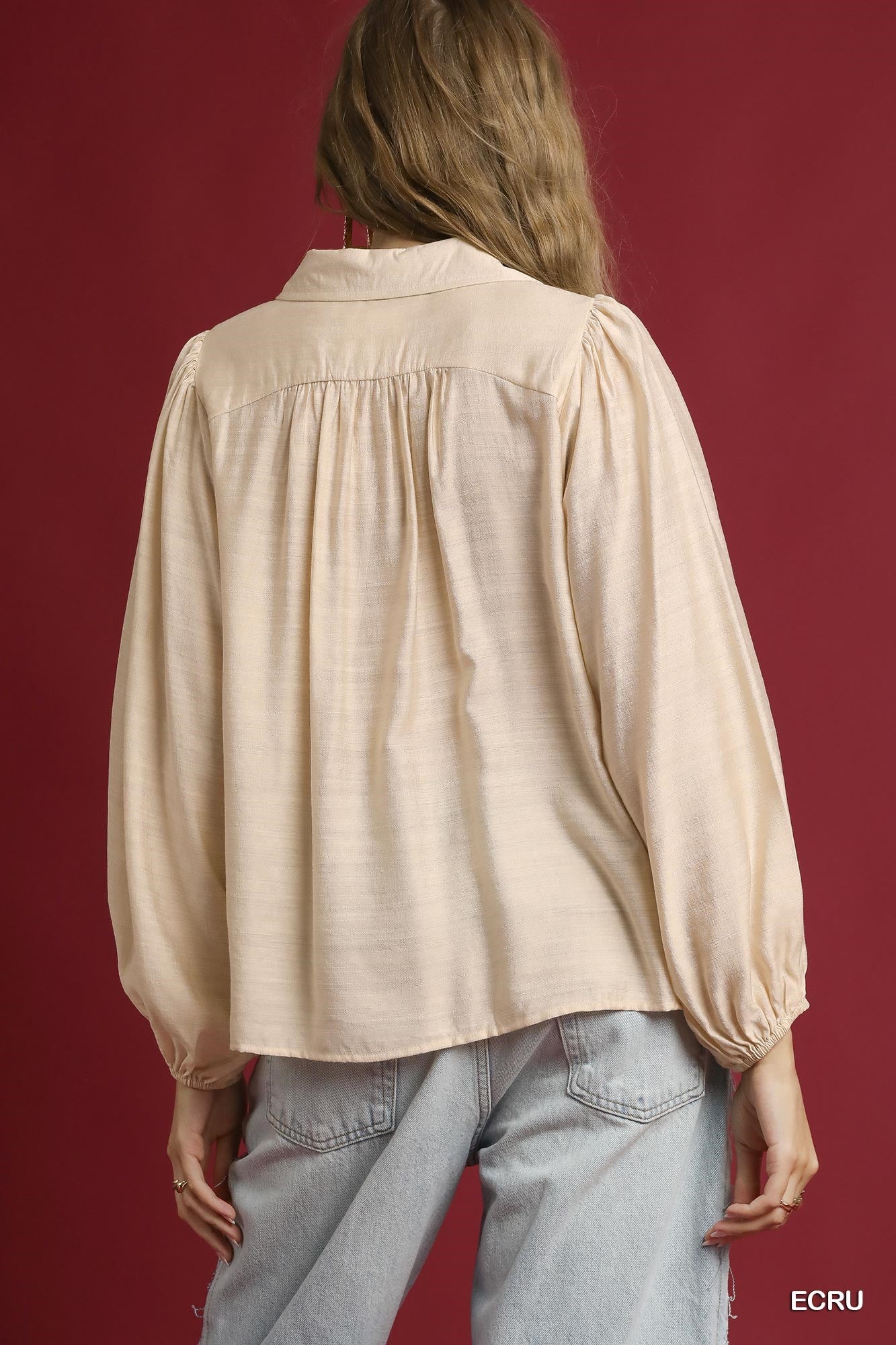 Long Sleeve Blouse with Leopard Print Trim