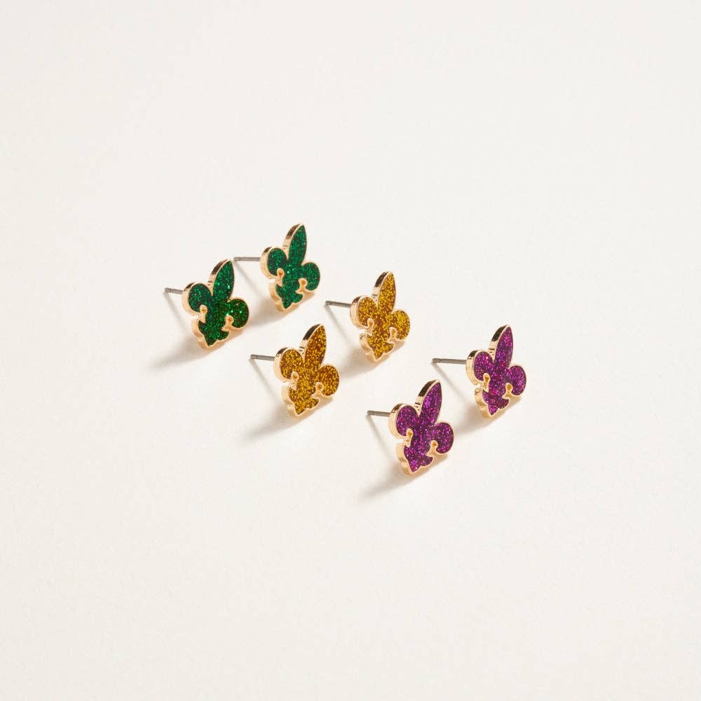Glittered Fleur De Lis 3PC Set Earrings OS