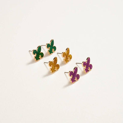 Glittered Fleur De Lis 3PC Set Earrings OS