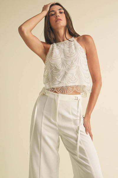 Mermaid Embellished Pearl Top-OS