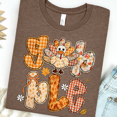 Gobble Turkey Patchwork Graphic Tee - OS