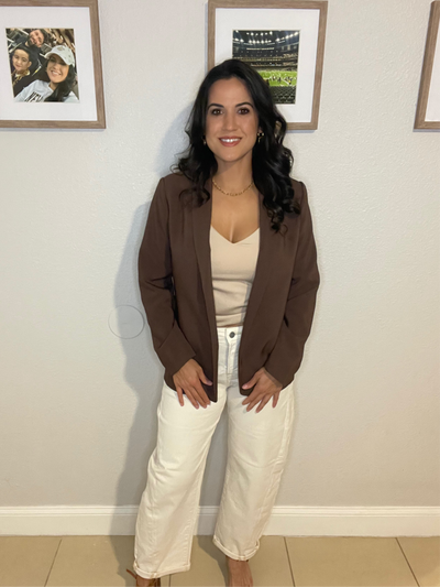 Zenana Woven Long Sleeve Blazer With Lining- WH