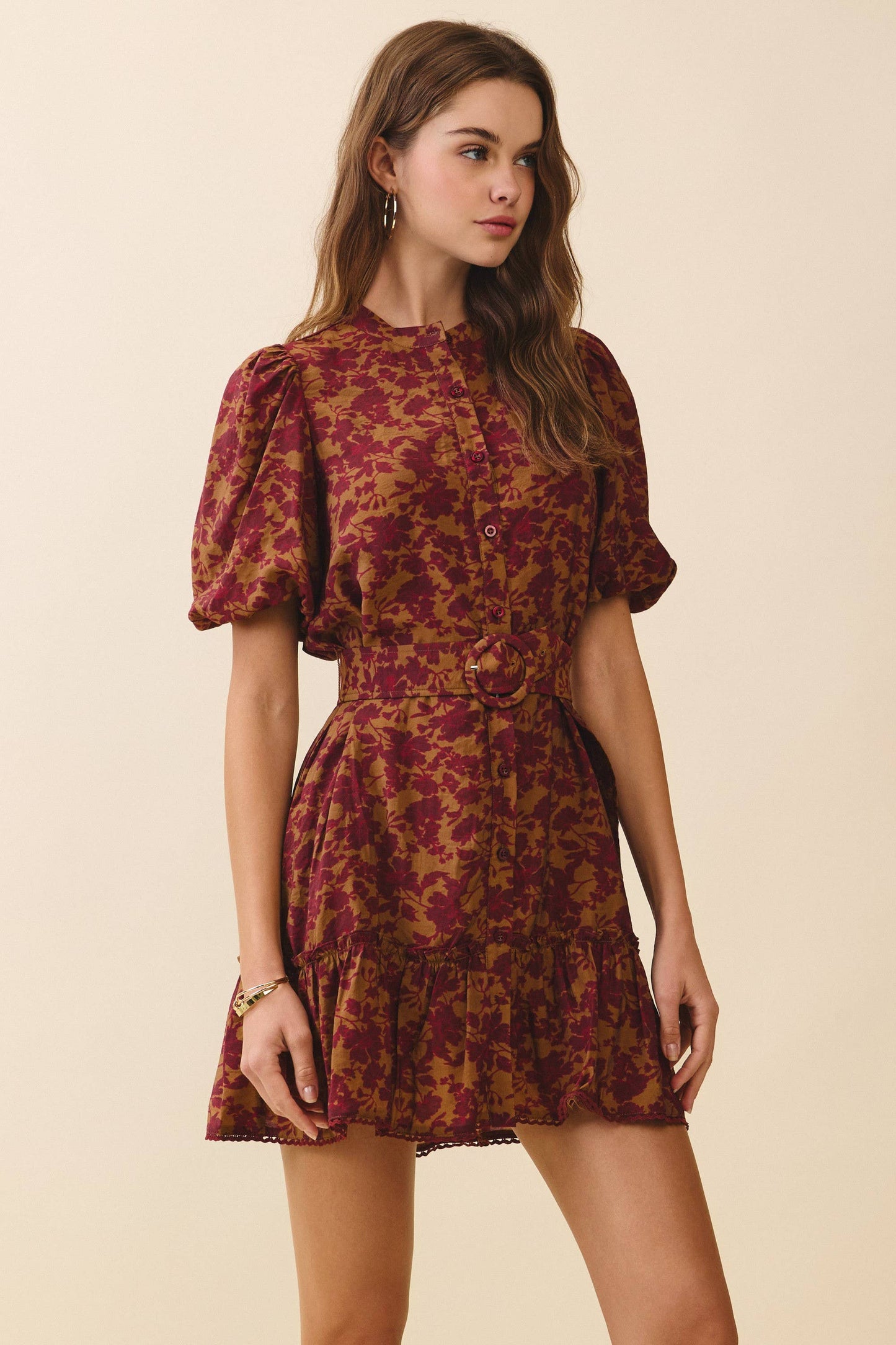 Autumn Puff Sleeve Mini Dress-OS