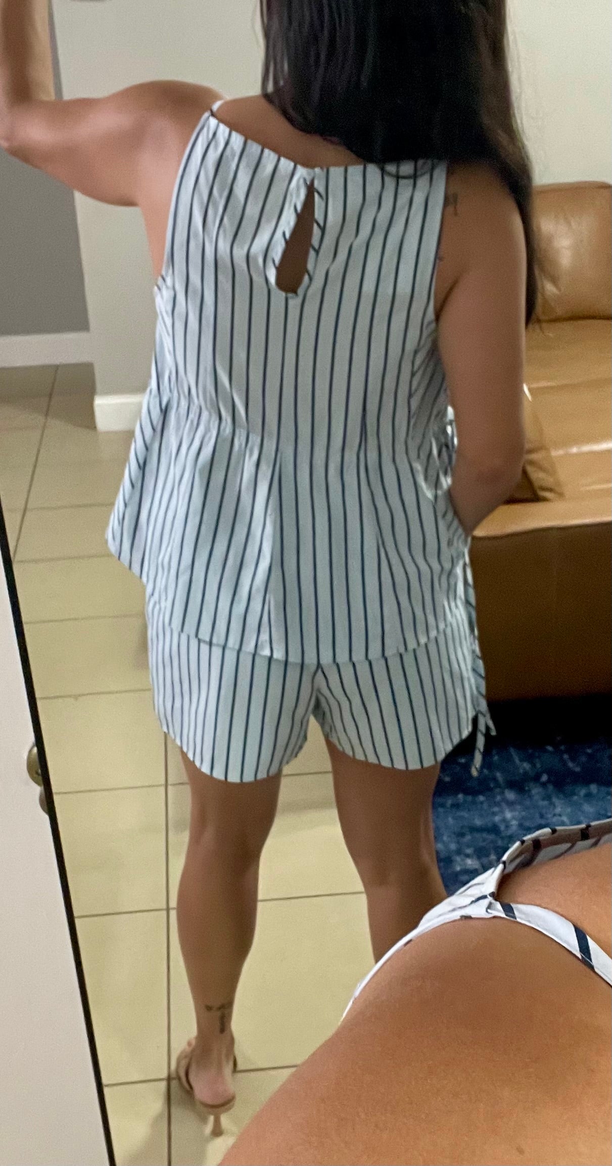 Striped Side Tie and Peplum Tank and Shorts