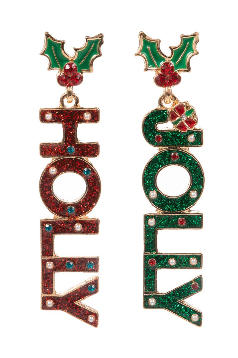 Christmas Holly Jolly Metal Titanium Post Earrings- OS