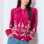 Long Sleeve Flower Embroided Button Shirt