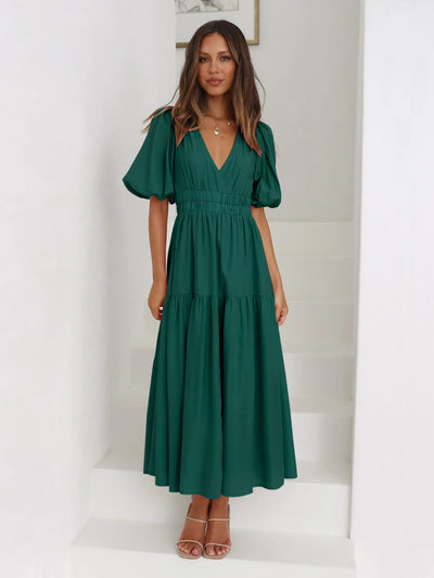 Tiered Surplice Half Sleeve Midi Dress