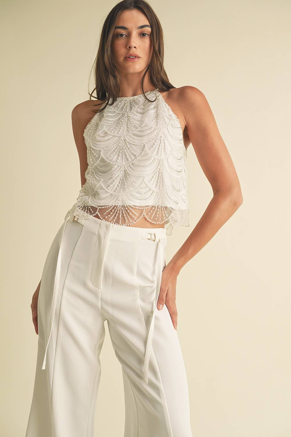 Mermaid Embellished Pearl Top-OS