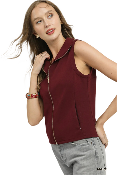 Umgee Zip-Front Fitted Vest with Pockets