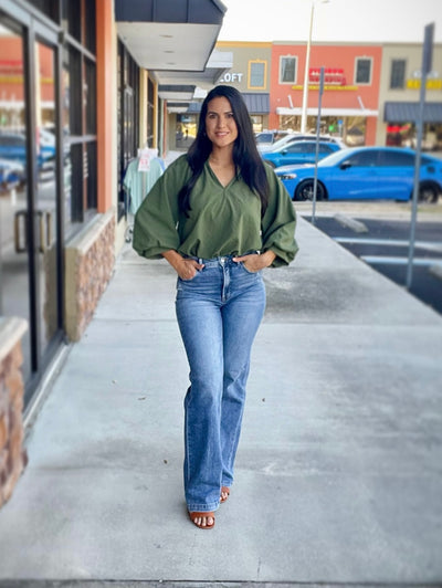 RISEN Distressed Detail Bootcut Jeans- WH