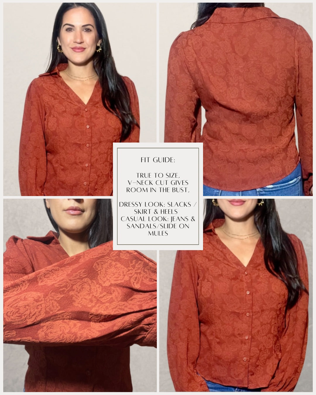Rust Long Sleeve Blouse- OS