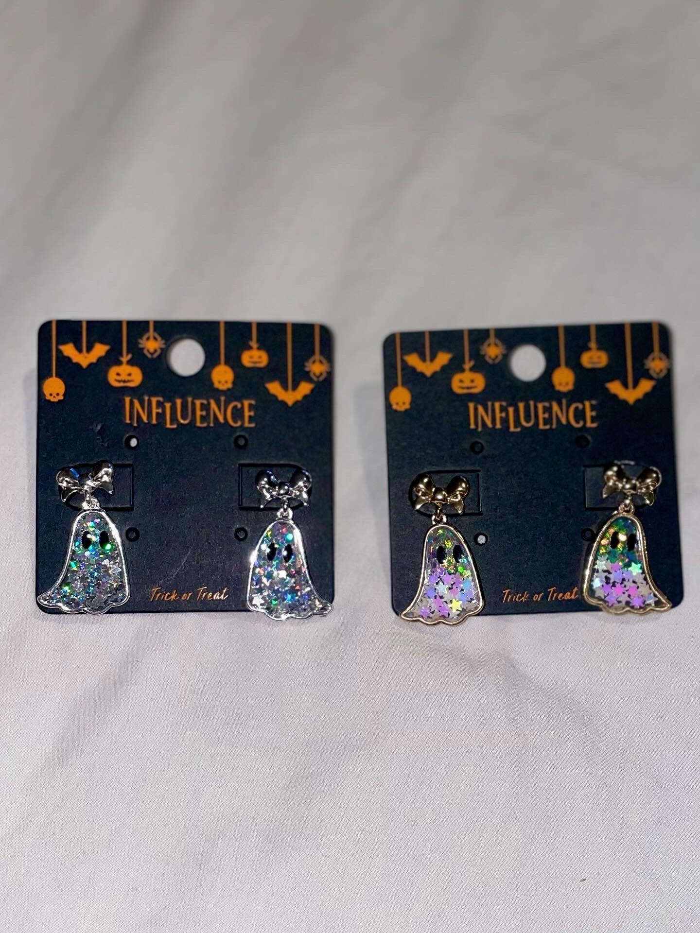 Glitter Ghost with Bow Post Earrings - OS