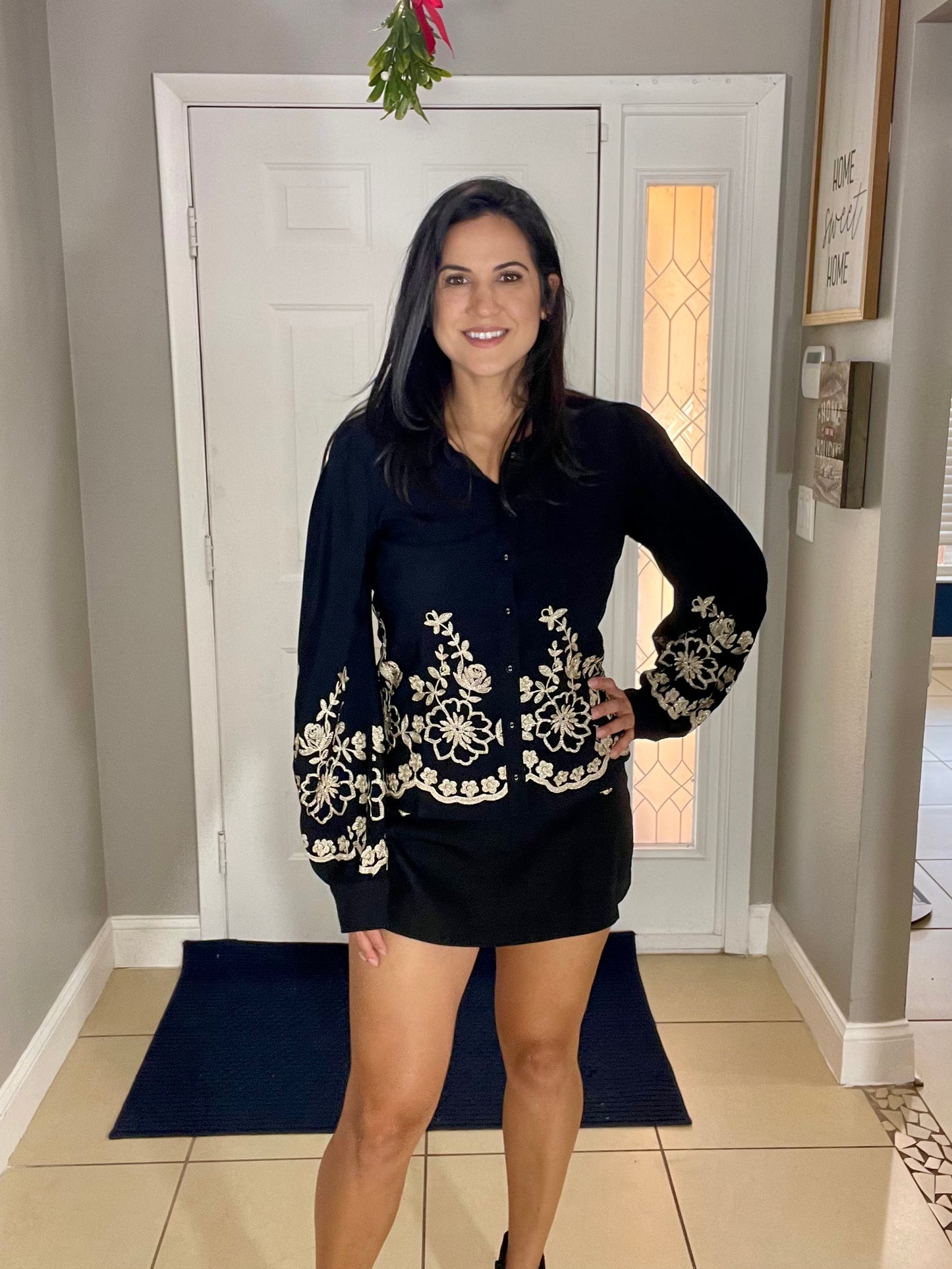 Flower Embroided Shirt - OS