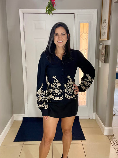 Flower Embroided Shirt - OS