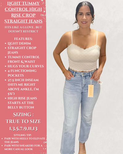 Light Tummy Control High Rise Crop Straight Jeans