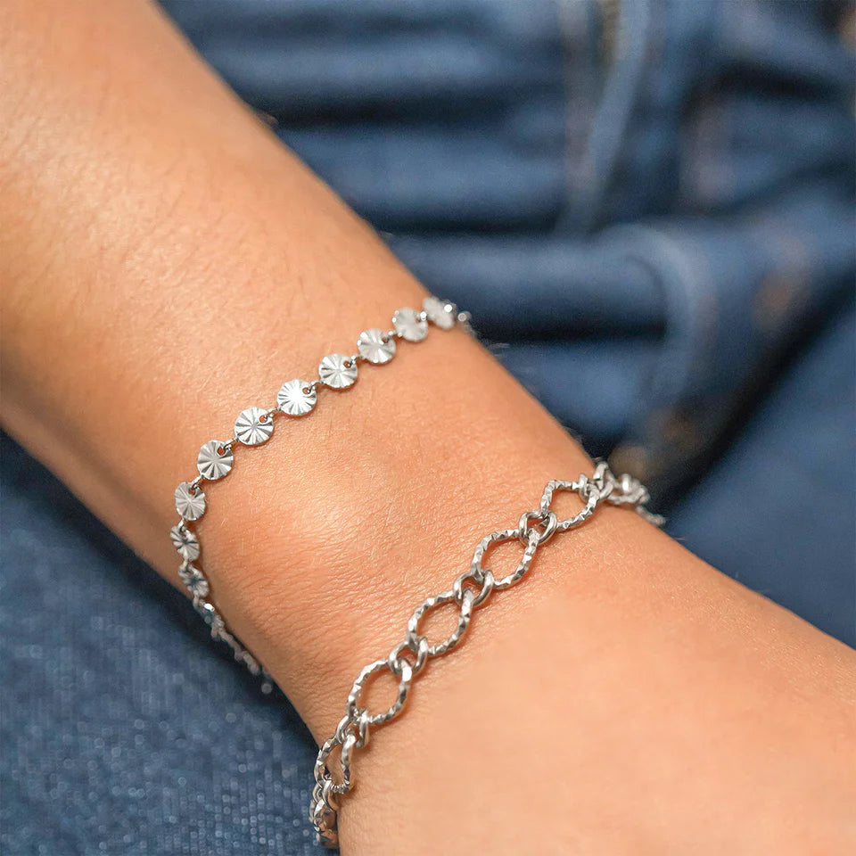 Hammered Oval Chain Bracelet- OS