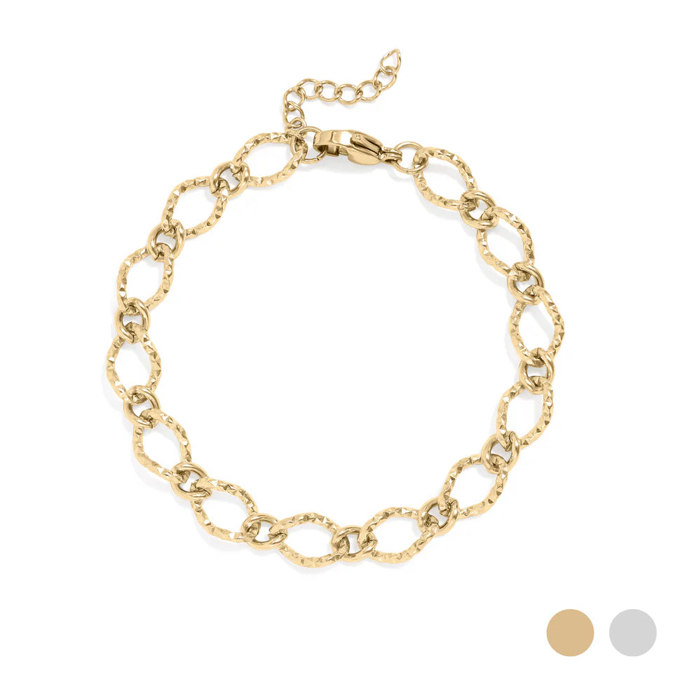 Hammered Oval Chain Bracelet- OS
