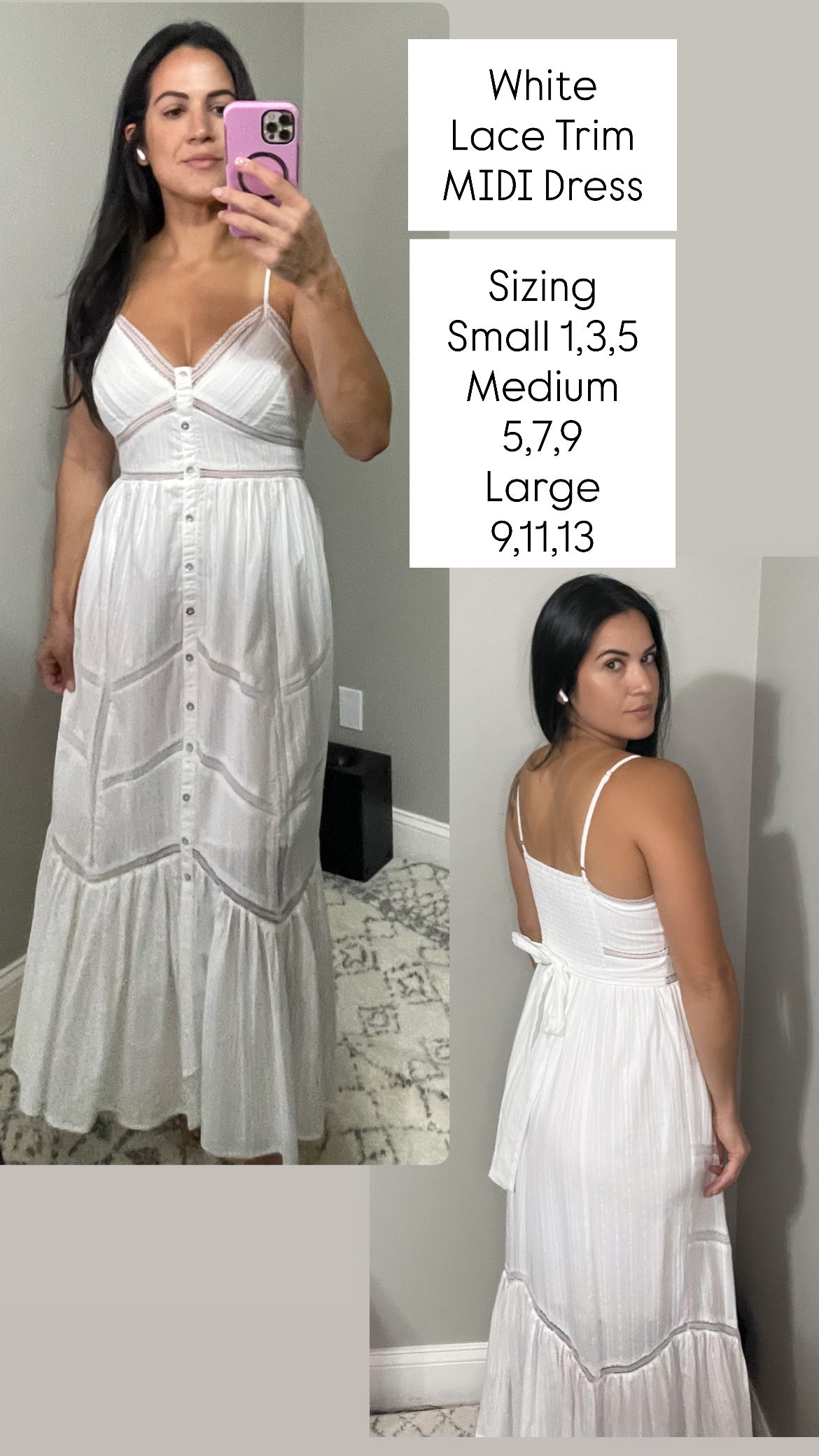 White Lace Trim Midi Dress