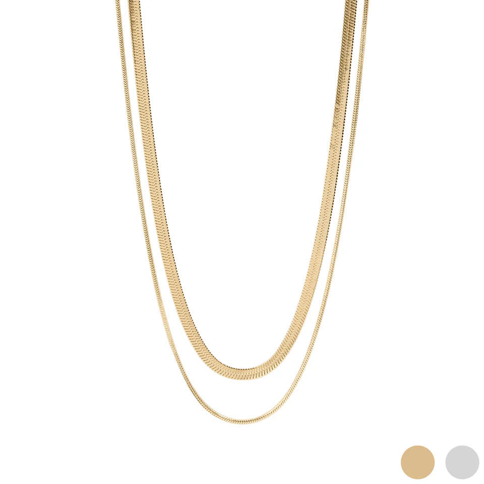 Herringbone and Snake Layered Chain Necklace- OS
