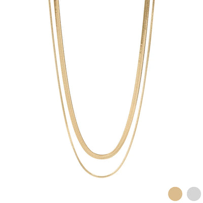 Herringbone and Snake Layered Chain Necklace- OS