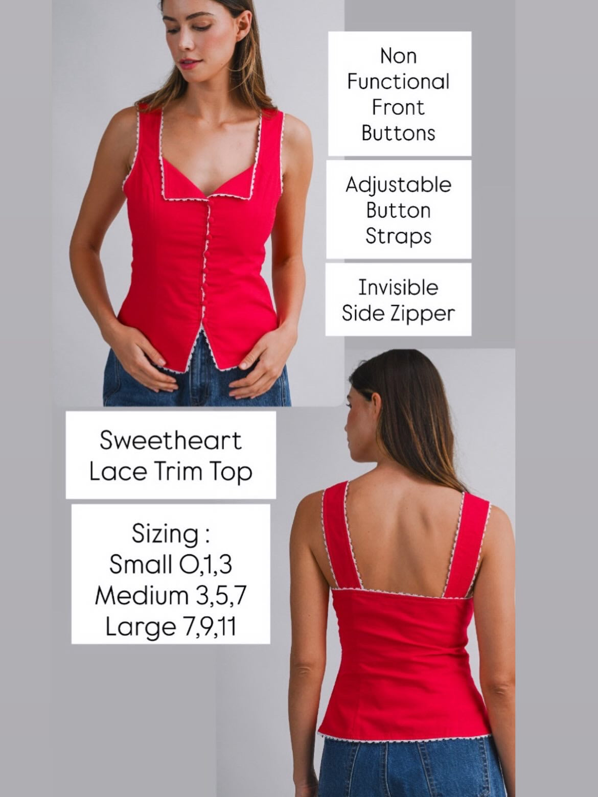 Sweetheart Lace Trim Top