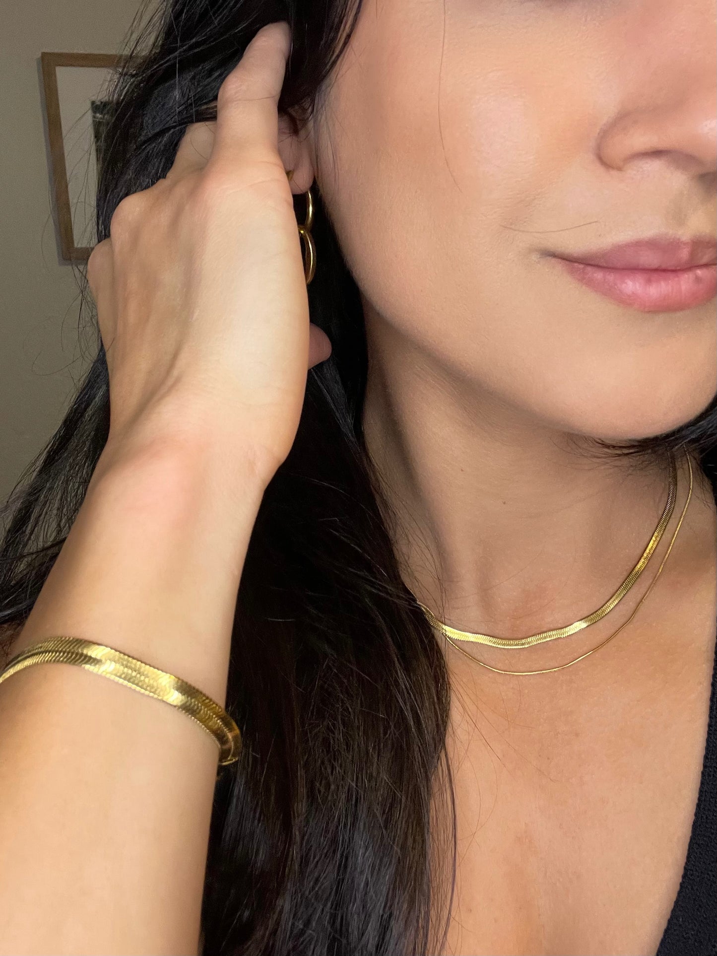 Herringbone and Snake Layered Chain Necklace- OS