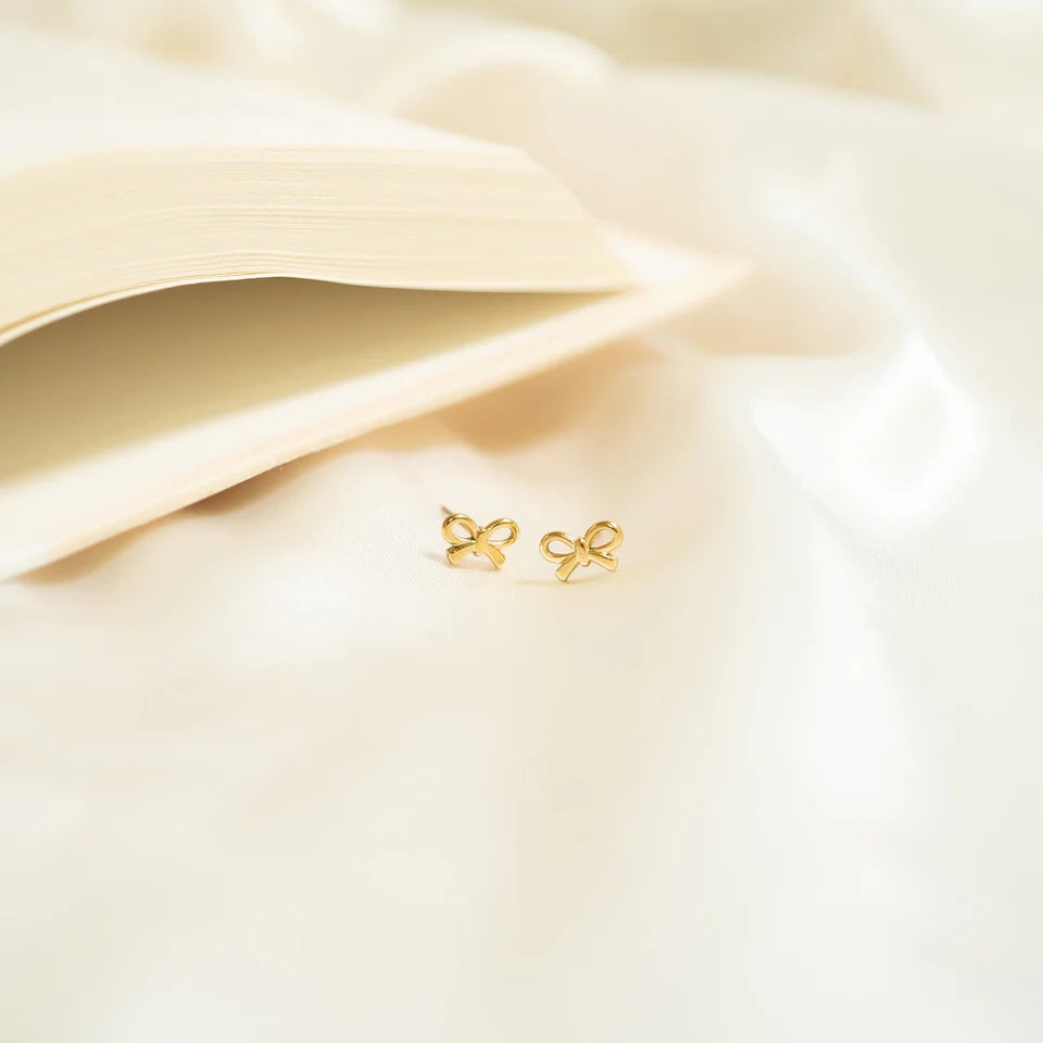 18K Gold Plated Bow Stud Earrings -OS