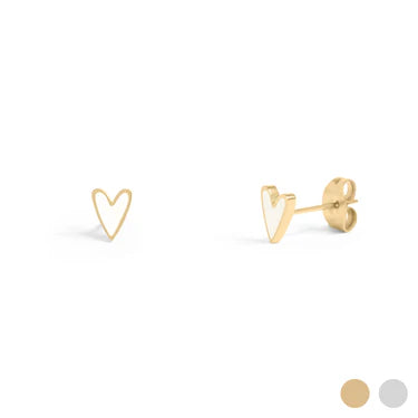White Enamel Heart Studs