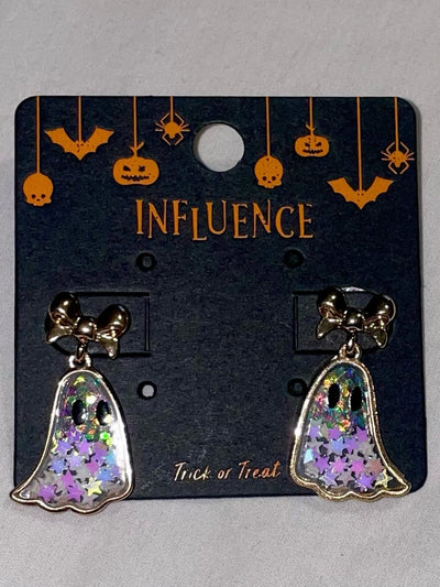 Glitter Ghost with Bow Post Earrings - OS