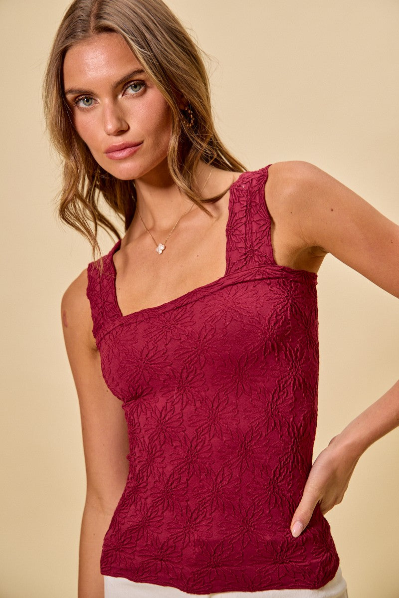 Floral Seamless Jacquard Tank Top- OS