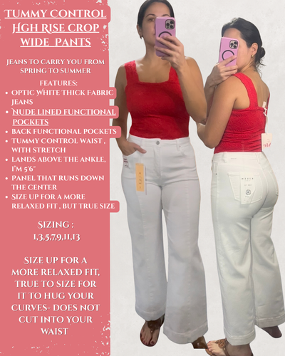 Tummy Control High Rise White Crop Wide Pants