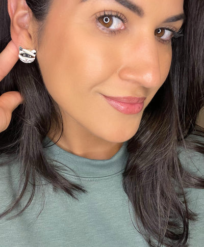 Cat Mummy Halloween Enamel Post Earrings Jewelry- OS