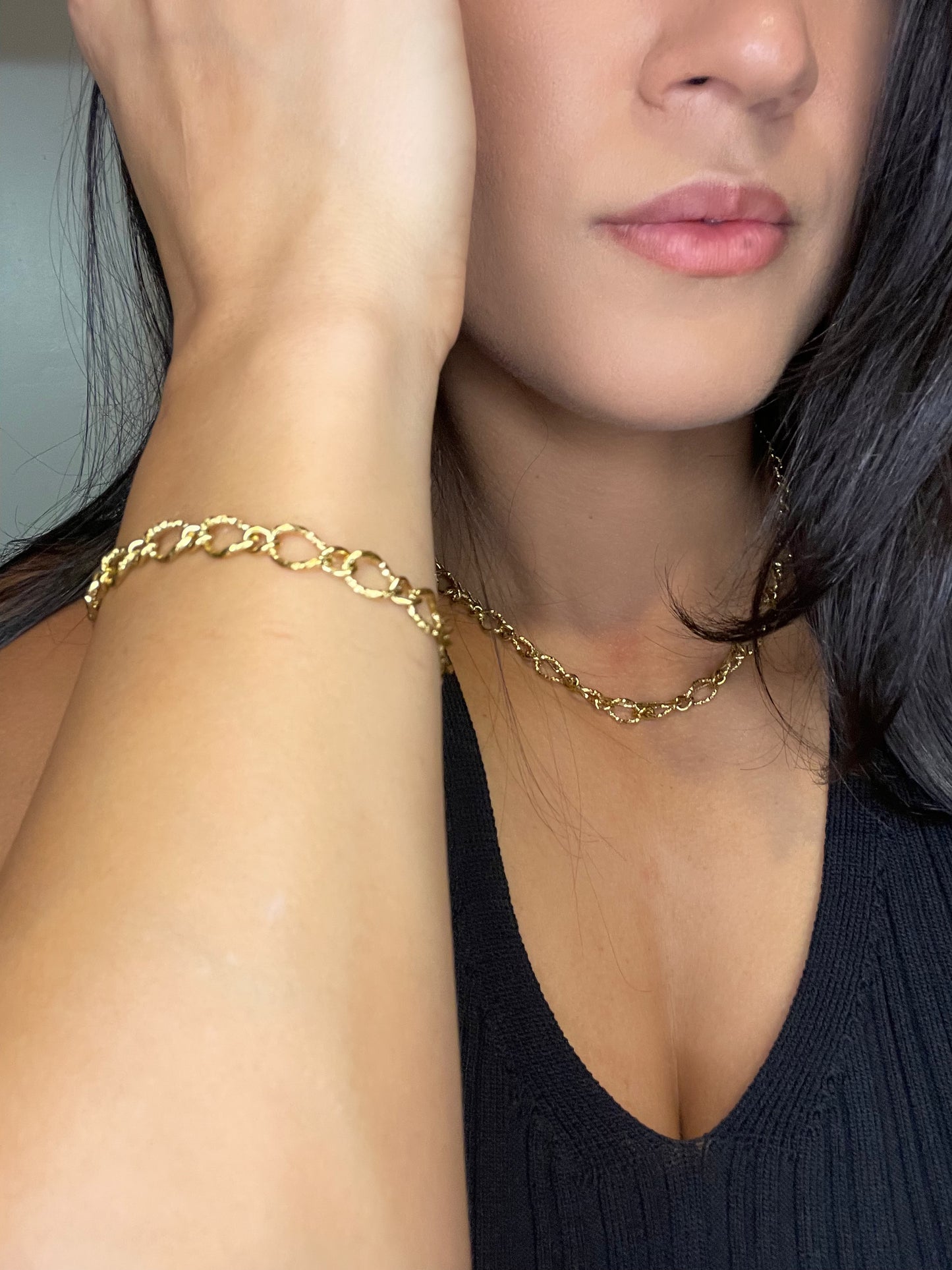 Hammered Oval Chain Necklace -OS