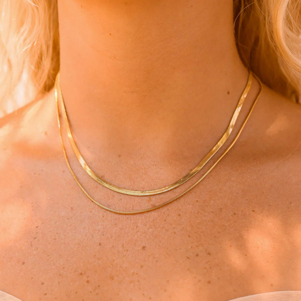 Herringbone and Snake Layered Chain Necklace- OS