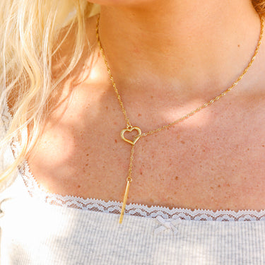 Heart with Drop Bar Lariat Necklace