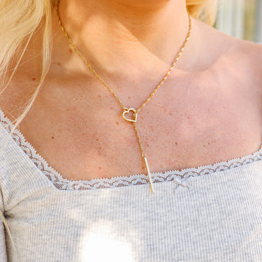 Heart with Drop Bar Lariat Necklace
