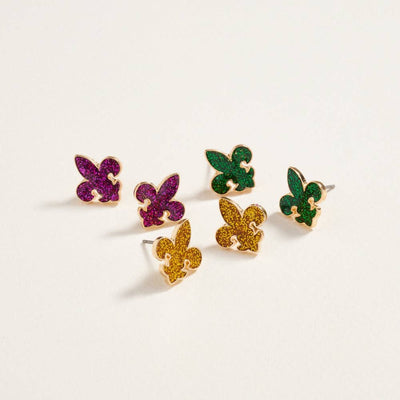 Glittered Fleur De Lis 3PC Set Earrings OS