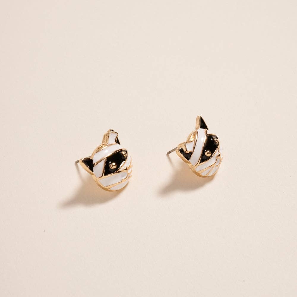 Cat Mummy Halloween Enamel Post Earrings Jewelry