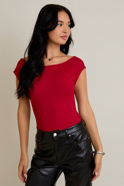 BOAT NECK OPEN BACK BODYSUIT- OS