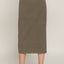 Waist Band Front Open Slit Corduroy Midi Skirt -OS