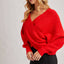 WRAP CROSSOVER RIBBED FUZZY KNIT SWEATER PULLOVER- OS