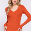 Long Sleeve V-neck Fitted Viscose Rib Sweater Top- OS