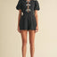 Glam Puff Sleeve Romper with Rhinestone Bow- OS