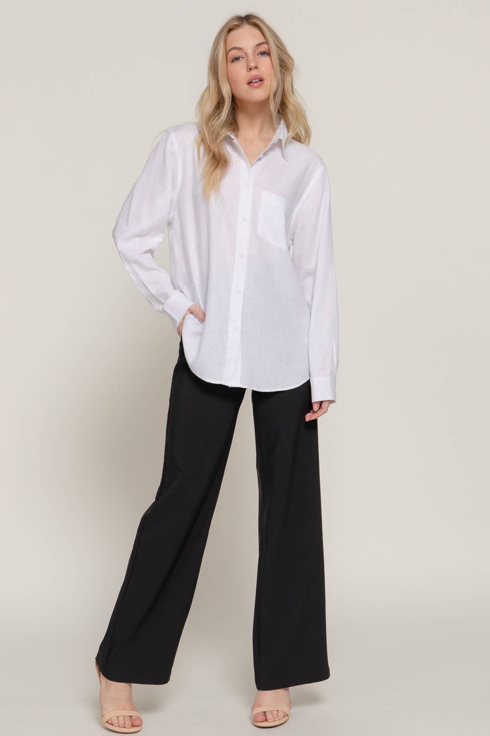 Long Sleeve Linen Blend Shirt- OS
